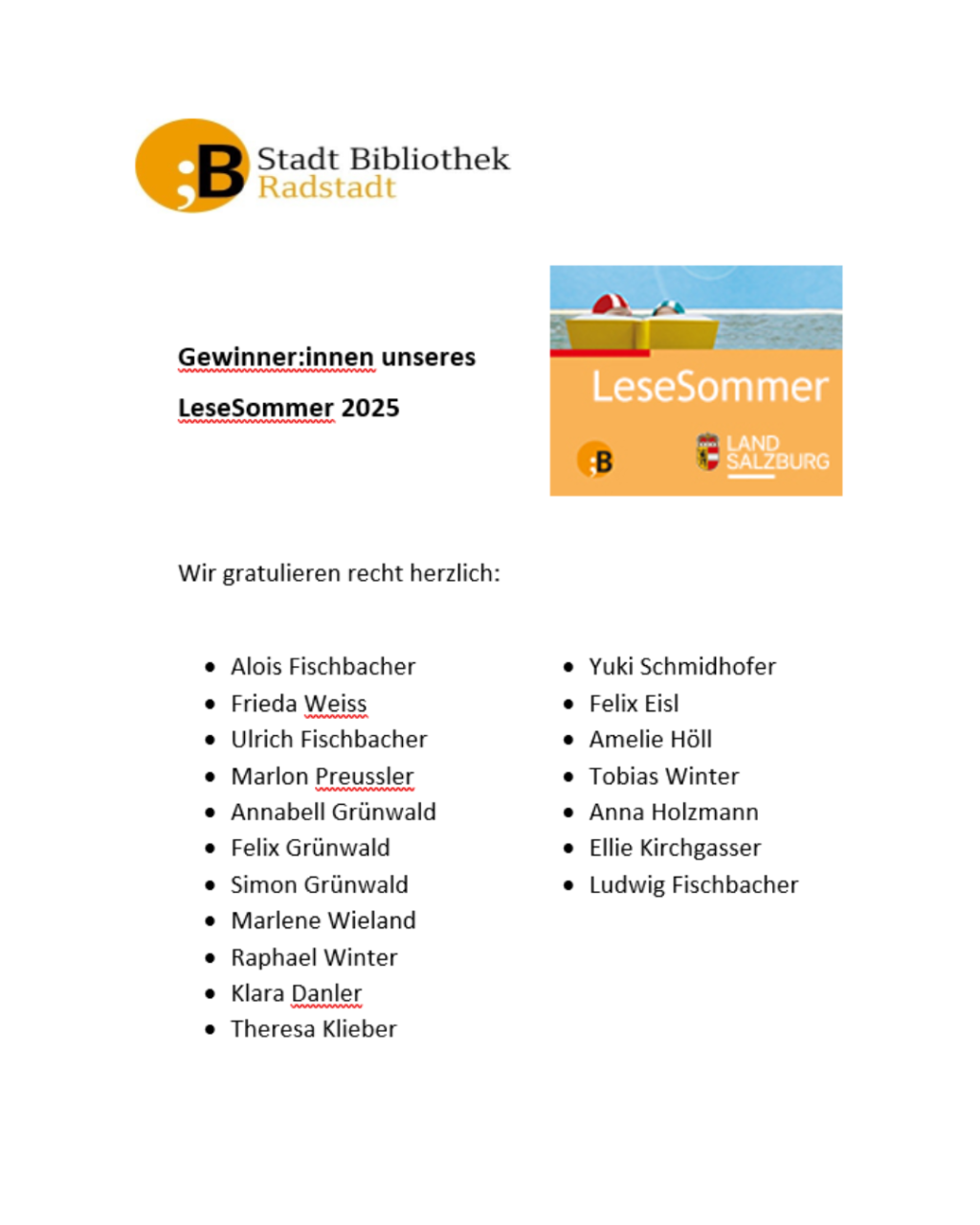 Gewinner Lesesommer 2025